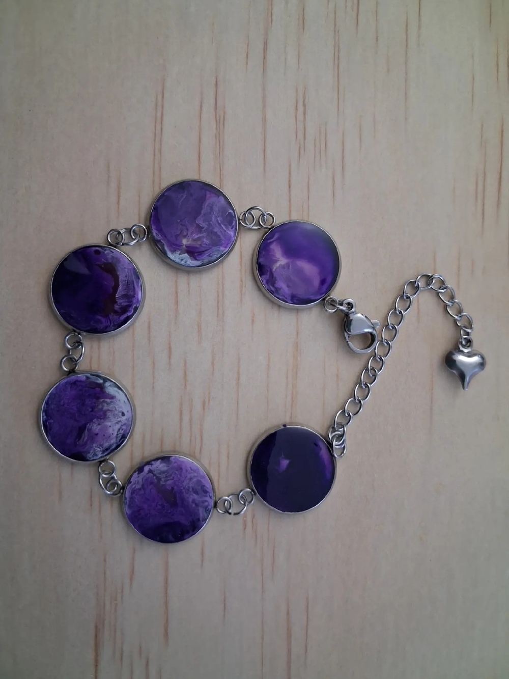 Handmade Purple Round Link Bracelet with Heart Extender